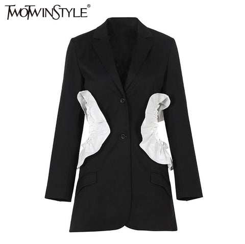 Patchwork Ruffle Coat Female Jacket Women's Blazer Long Sleeve Suit Costume Fashion Clothing Korean Big Size Autumn