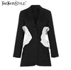 Patchwork Ruffle Coat Female Jacket Women's Blazer Long Sleeve Suit Costume Fashion Clothing Korean Big Size Autumn