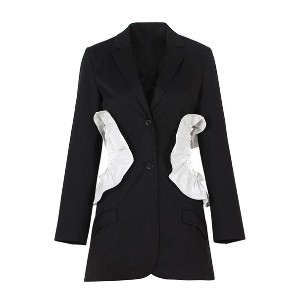 Patchwork Ruffle Women's Blazer Suit Hollow Out Jacket Coat Female Long Sleeve Clothes Korean Large Size 2022