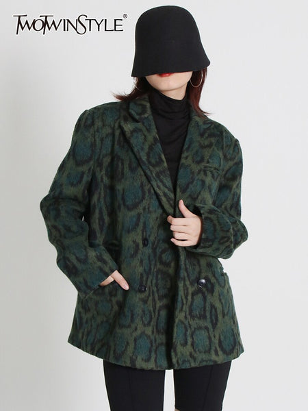 TWOTWINSTYLE Print Jacquard Blazer For Women Notched Collar Long Sleeve Single Breasted Colorblock Blazers Female Clothing 2023