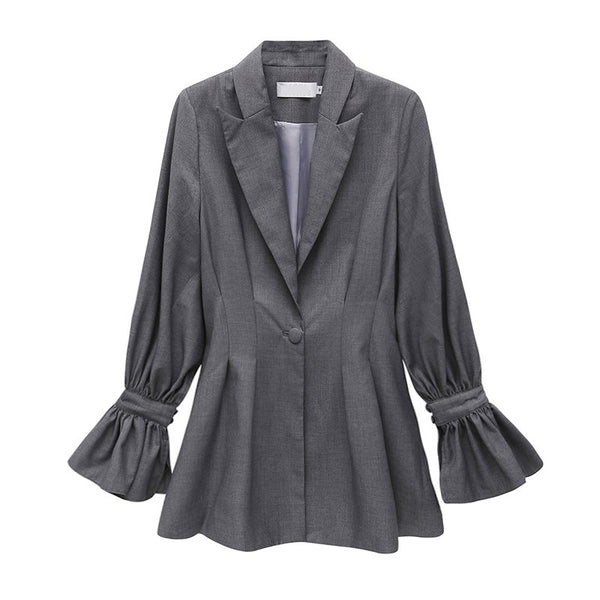 Ruched Women's Blazer Flare Sleeve Tunic High Waist Gray Long Jackets Female Large Size Fashion 2022  Clothing