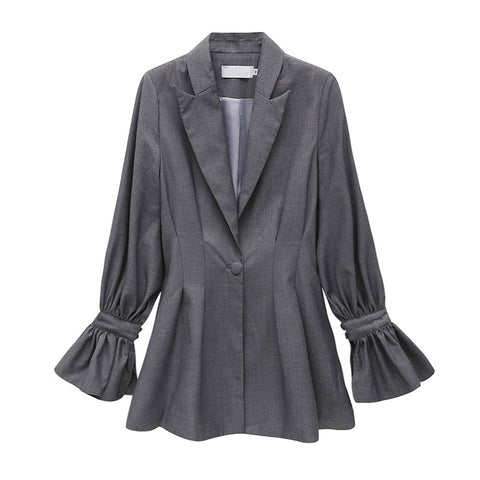 Ruched Women's Blazer Flare Sleeve Tunic High Waist Gray Long Jackets Female Large Size Fashion 2022  Clothing