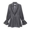 Ruched Women's Blazer Flare Sleeve Tunic High Waist Gray Long Jackets Female Large Size Fashion 2022  Clothing