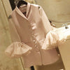 Ruffles Long Blazer Female V Neck Flare Sleeve Single Breasted Pink Spring Coat Womens 2022 Fashion Sweet Clothes