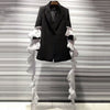Ruffles Ribbons Blazer For Women Patchwork Long Sleeve Basic Black Coat Female Female 2022 Fashion  Clothing