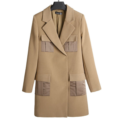 Sashes Blazer For Women Patchwork High Waist Lapel Collar Pockets Long Coat Female 2022 Spring Fashion Clothing