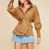 Sashes Blouse Female V Neck Lantern Sleeve Tunic High Waist Shirts With Wide Belt Summer Fashion Tops Clothing