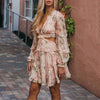 Sexy Print Dress Female Chiffon V Neck Hollow Out Lantern Sleeve High Waist Mini Dresses Summer Fashion Sweet New