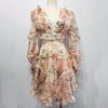Sexy Print Dress Female Chiffon V Neck Hollow Out Lantern Sleeve High Waist Mini Dresses Summer Fashion Sweet New