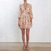 Sexy Print Dress Female Chiffon V Neck Hollow Out Lantern Sleeve High Waist Mini Dresses Summer Fashion Sweet New