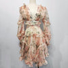 Sexy Print Dress Female Chiffon V Neck Hollow Out Lantern Sleeve High Waist Mini Dresses Summer Fashion Sweet New
