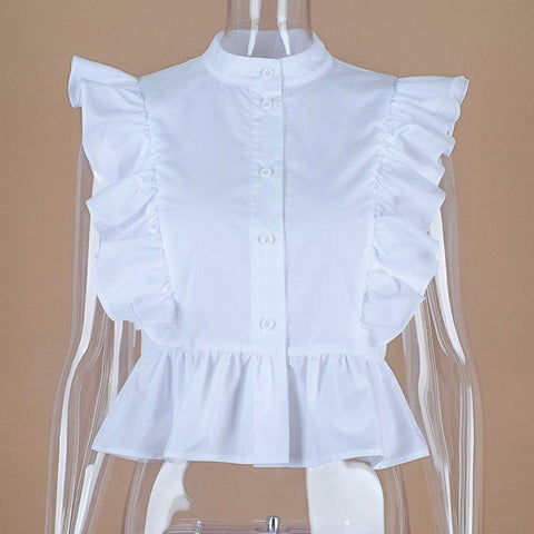Sleeveless Blouse Top Summer 2022 Ruffles Patchwork Tunic High Waist Short Shirt Female Summer Fashion Clothing