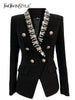 TWOTWINSTYLE Slim Black Women Jackets Blazer Cotton Embroidered Beading Gold Double-breasted Button Beaded Shawl Collar Blazers