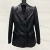 TWOTWINSTYLE Slim Blazer For Women Notched Collar Puff Sleeve Double Breasted Solid Blazers Female Clothing Autumn New