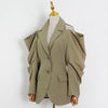 TWOTWINSTYLE Solid Fold Pleated Women Coat Notched Long Sleeve Gathered Waist Cut Out Women's Blazer 2023 Clothing New