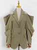 TWOTWINSTYLE Solid Fold Pleated Women Coat Notched Long Sleeve Gathered Waist Cut Out Women's Blazer 2023 Clothing New