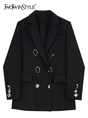 TWOTWINSTYLE Straight White Blazer For Women Notched Collar Long Sleeve Solid Blazers Female Korean Clothing Style New