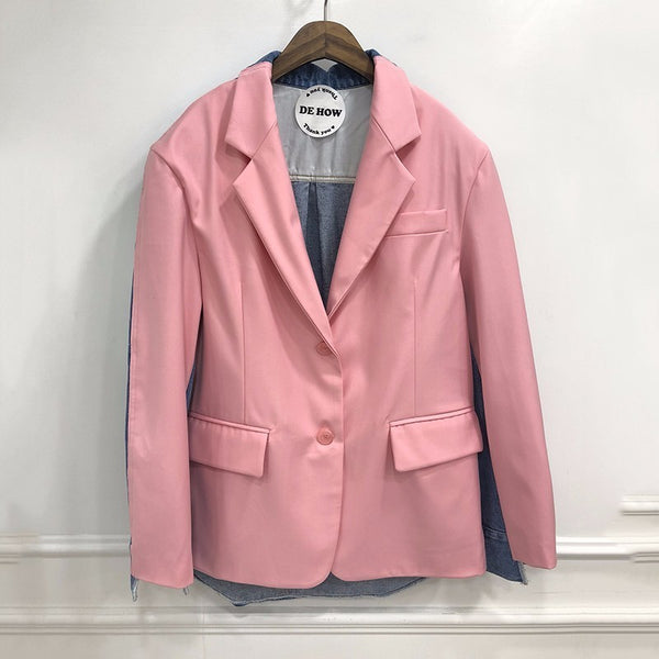 Striped Coat Female Denim Patchwork Long Sleeve Large Size Blazer Spring 2022 Womens Fashion Korean Clothing