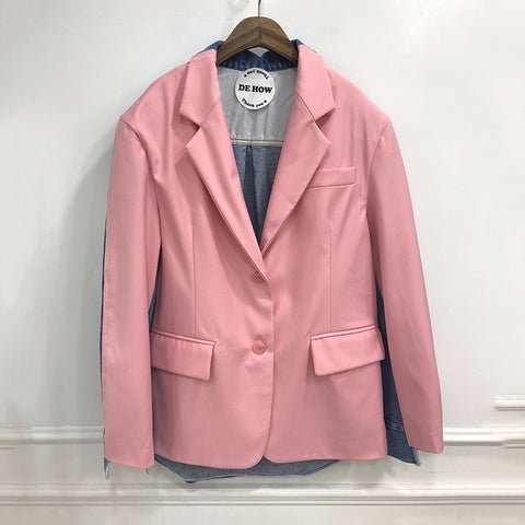 Striped Coat Female Denim Patchwork Long Sleeve Large Size Blazer Spring 2022 Womens Fashion Korean Clothing