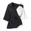 Striped Shirt Womens Patchwork Irregular Off Shoulder Lace Up High Waist Blouse 2022 Summer Fashion Clothing