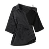 Striped Shirt Womens Patchwork Irregular Off Shoulder Lace Up High Waist Blouse 2022 Summer Fashion Clothing