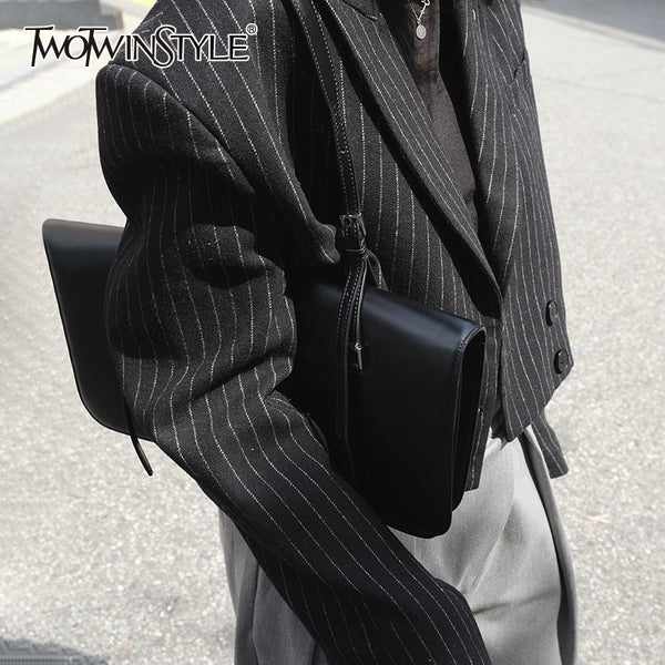 TWOTWINSTYLE Striped Short Tops For Women Notched Collar Long Sleeve High Waist Casual Korean Blazer Female Clothing 2023