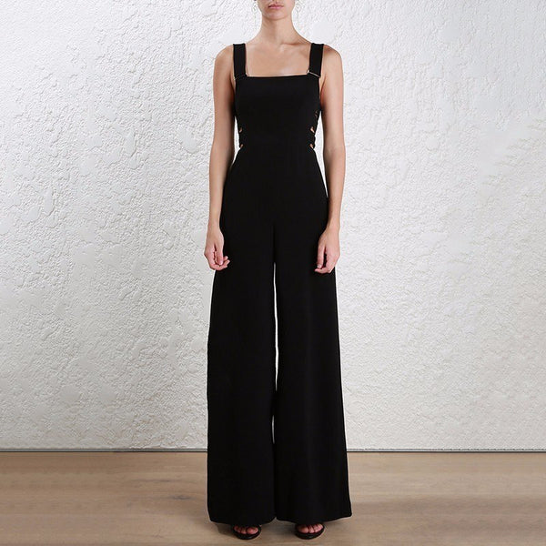Suspenders Jumpsuits Female Hollow Out Backless High Waist Long Wide Leg Pant For Women 2022 Spring Fashion New OL