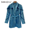 TWOTWINSTYLE Temperament Solid Blazer For Women Notched Long Sleeve Sashes Casual Blazers Female Clothing 2022