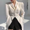 TWOTWINSTYLE White Casual Blazer For Women Notched Long Sleeve Hollow Out Korean Straight Blazers Female 2023 Spring New