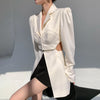 TWOTWINSTYLE White Casual Blazer For Women Notched Long Sleeve Hollow Out Korean Straight Blazers Female 2023 Spring New