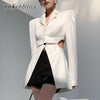 TWOTWINSTYLE White Casual Blazer For Women Notched Long Sleeve Hollow Out Korean Straight Blazers Female 2023 Spring New