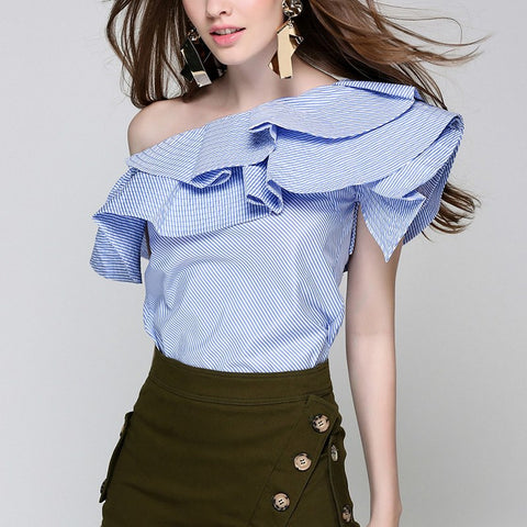 White Ruffle Slash Neck Women's Blouses Shirts Summer Sexy Off Shoulder Sleeveless Tops Female Fashion Clothes New