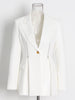 TWOTWINSTYLE White Slim Blazer For Women Notched Collar Long Sleeve Solid Minimalist Casual Blazers Female Clothing 2023