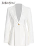 TWOTWINSTYLE White Slim Blazer For Women Notched Collar Long Sleeve Solid Minimalist Casual Blazers Female Clothing 2023