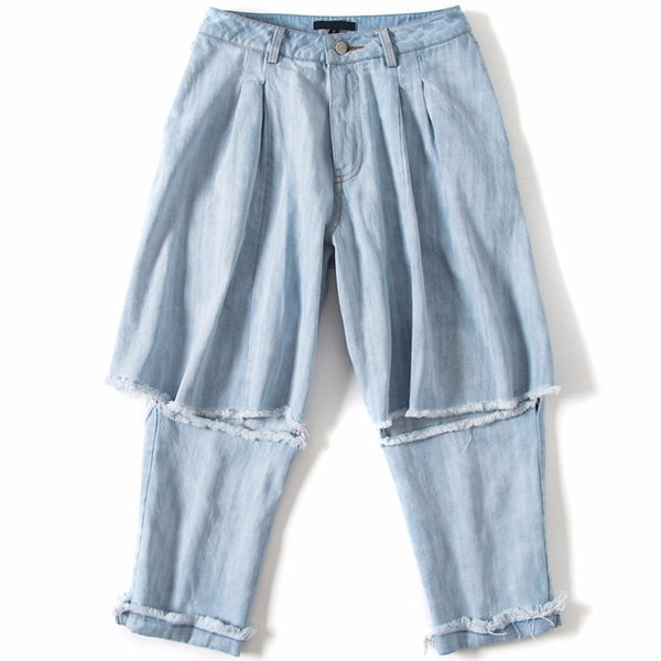 Women's Jeans Summer Big Hole Patchwork High Waist Cuffs Long Denim Pants 2022 Fashion Female Harajuku Clothing