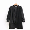 Chic Ruched Cuff Mid Long Blazer With Lining Woman Notched Collar Slim fit Suit Casual Jacket Coat Outerwear Tops 4 Colors