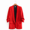 Chic Ruched Cuff Mid Long Blazer With Lining Woman Notched Collar Slim fit Suit Casual Jacket Coat Outerwear Tops 4 Colors