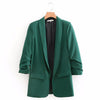 Chic Ruched Cuff Mid Long Blazer With Lining Woman Notched Collar Slim fit Suit Casual Jacket Coat Outerwear Tops 4 Colors