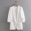 Chic Ruched Cuff Mid Long Blazer With Lining Woman Notched Collar Slim fit Suit Casual Jacket Coat Outerwear Tops 4 Colors