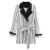 Retro Black White Vertical Stripe Bow Tied Sashes Waist Blazer Women Notched Collar Mid Long Suit Jacket Coat Outerwear