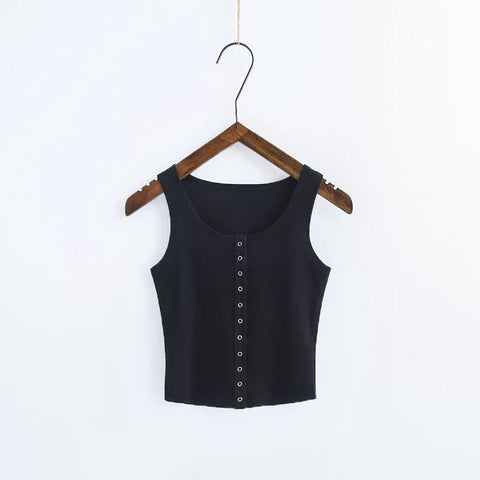 Sexy Single-breasted Sleeveless Slim Spaghetti Strap O-Neck Fashion Women Stretch Thread Camis Tops 6 Colors SY17-02-02