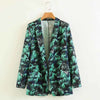Stylish Green Leopard Leaf Plant Jungle Pattern Turn-down Collar Blazers Long Sleeve Outwear Fashion Women Tops Suit Coat