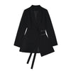 [Takes]  Women Irregular Bandage Spliced Blazer Lapel Long Sleeve Loose Fit Jacket Tide Feamle Autumn Winter 2023