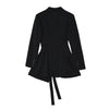 [Takes]  Women Irregular Bandage Spliced Blazer Lapel Long Sleeve Loose Fit Jacket Tide Feamle Autumn Winter 2023