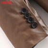 Tangada 2023 autumn winter women oversized faux leather blazer female long sleeve boy friend style casual jacket suits QN7