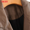 Tangada 2023 autumn winter women oversized faux leather blazer female long sleeve boy friend style casual jacket suits QN7