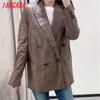 Tangada 2023 autumn winter women oversized faux leather blazer female long sleeve boy friend style casual jacket suits QN7