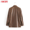 Tangada 2023 autumn winter women oversized faux leather blazer female long sleeve boy friend style casual jacket suits QN7