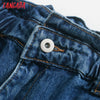 Tangada 2022 women loose harm jeans pants long trousers strethy waist pockets buttons female denim pants 4M61