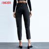 Tangada 2022 Women Black Jeans Pants Long Trousers High Waist Pockets Buttons Female Pants JE162